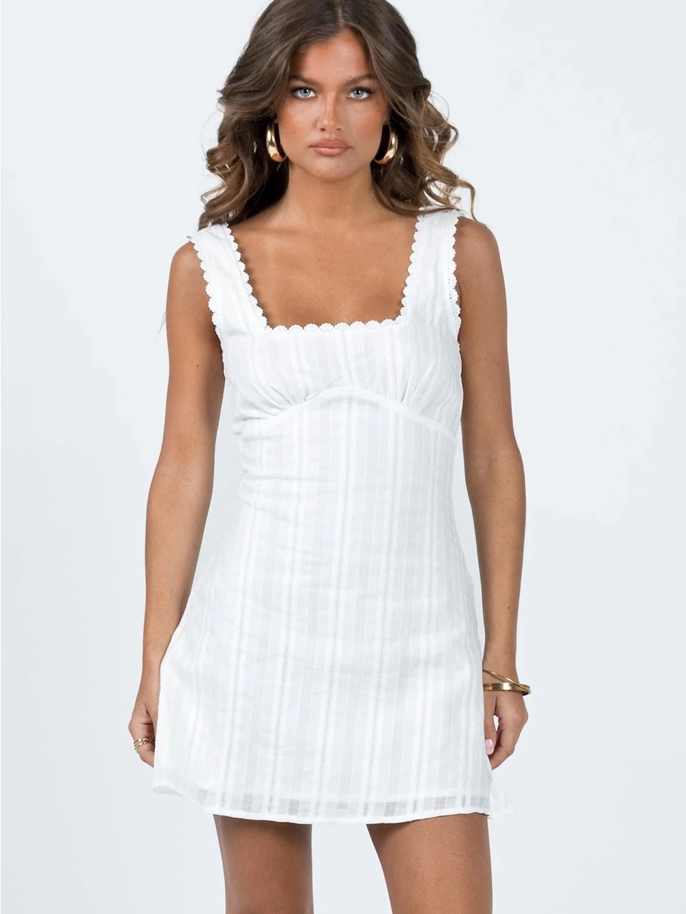 Princess Polly White Scalloped Square Neck Mini Dress